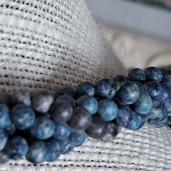 Painted Blues & Grays Stone Beaded Multi Strand Necklace 20” Torsade Necklace - Picture 9 of 13